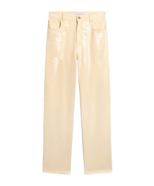 Ecru pants with transparent all-over sequins
