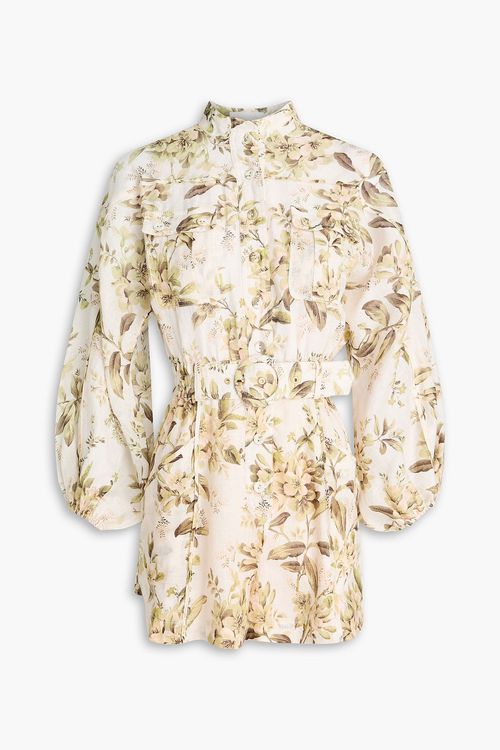Zimmermann - Belted floral-print linen playsuit - White - 1