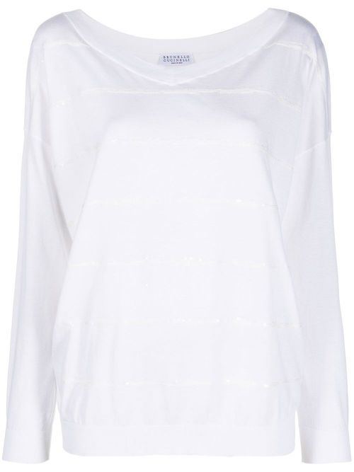 V-neck knitted jumper - White