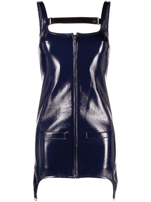 Strap-embellished high-shine minidress - Blue