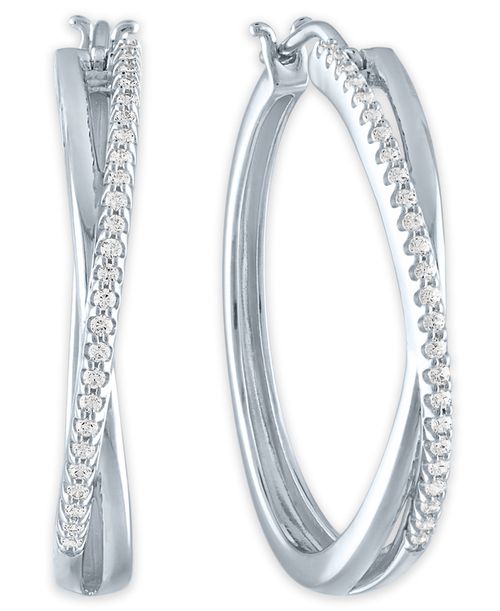 Diamond Crossover Hoop Earrings (1/4 ct. t.w.) in Sterling Silver - Sterling Silver