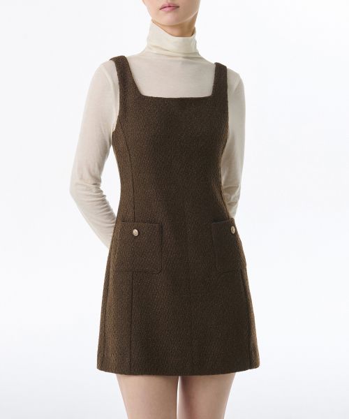 Women's Square Neck Tweed Mini Dress