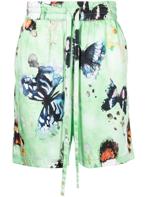 Butterfly-print silk shorts - Green