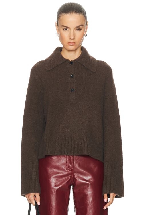 Jenni Kayne Cashmere Stevie Polo Sweater in Chocolate - Brown. XS also in L, M