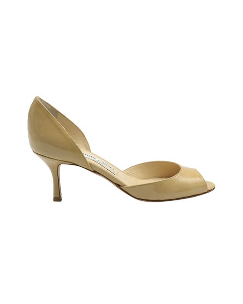 Logan Peep Toe Heels in Beige Patent Leather