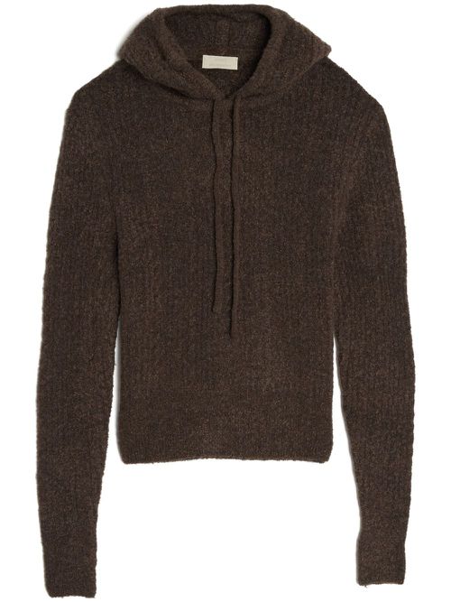 Bouclé knitted hoodie - Brown