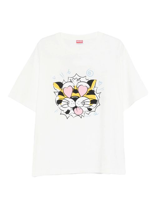 Oversized Lightweight T-Shirt with Wild Tiger Print on Front and Back