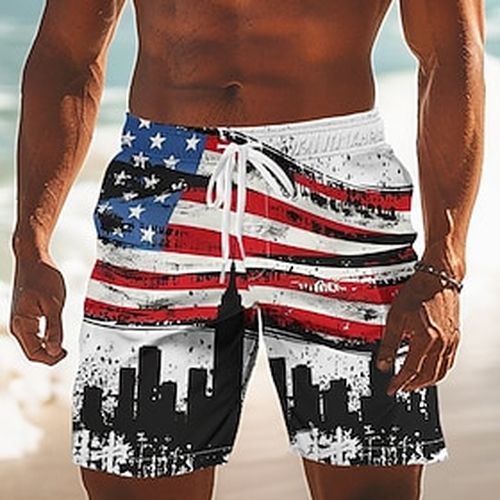 Independence Day Men's of July U.S. 250th Anniversary US Flag Patriotic Swim Trunks Swim Shorts Board Shorts Mid Waist Hawaiian Holiday Side Pockets Mesh