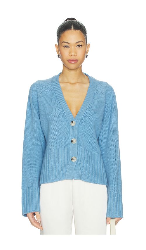 Soft Goat V-neck Cardigan in Blue. L. Also in