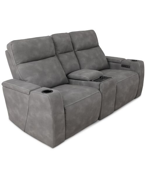 "Greymel 74"" Zero Gravity Fabric Loveseat with Console and Power Headrests, Created for Charcoal"