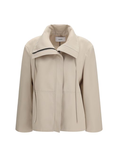 High-Neck with Drawstring Jacket — Beige