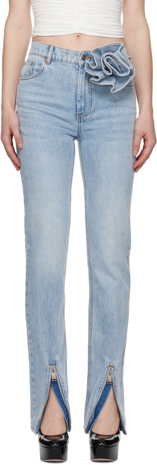 AREA Blue Flower Corsage Ankle Zip Jeans
