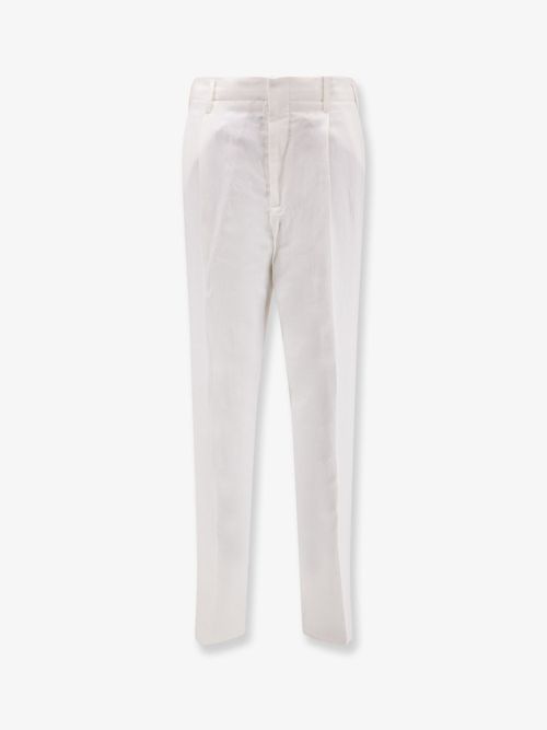Linen-Cotton Blend Trousers — White