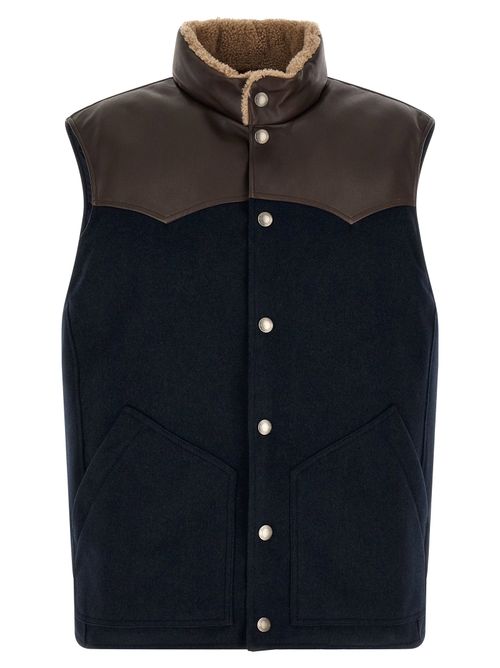 Paneled Feather-Padded Vest — Navy