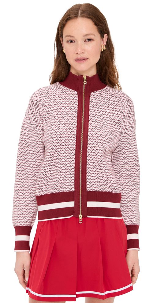 Varley Walter Knit Jacket Red Dahlia/White
