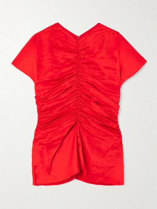 Fiana Ruched Silk-satin Top - Red