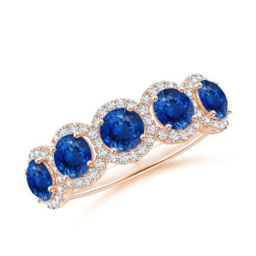Angara 1.65 Carats Half Eternity Five-Stone Sapphire Halo Ring in 14K Rose Gold