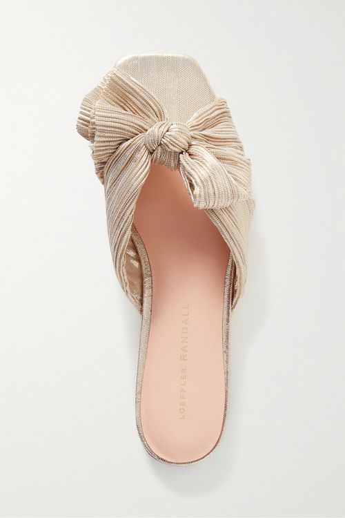Daphne Bow-embellished Plissé-lamé Slides - Gold