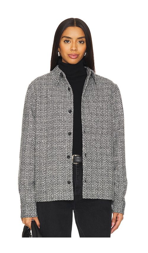 WAO Boucle Tweed Shirt Jacket in black & white - Black. S also in
