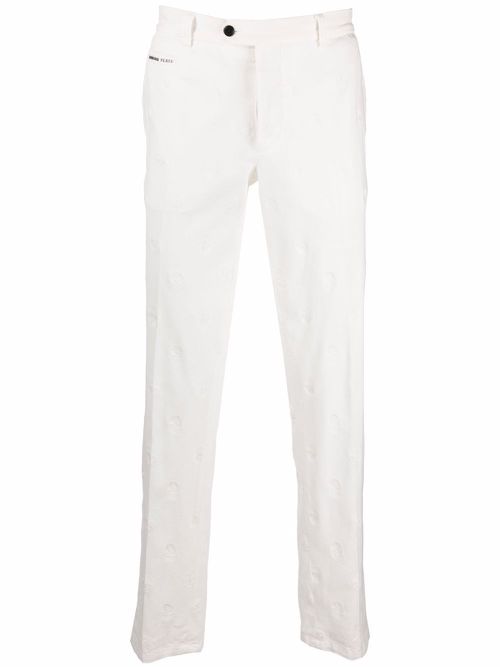 Embroidered skull trousers - White