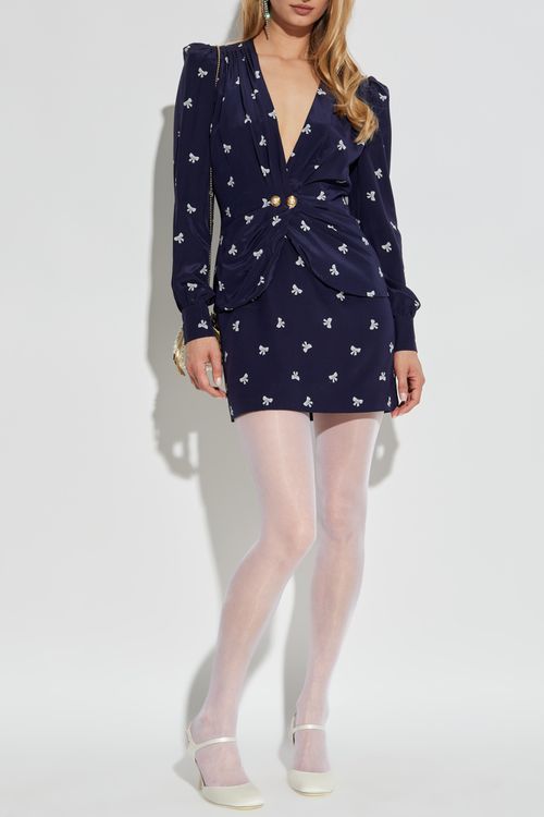 Dress With Decorative Print, Women's, Navy Blue