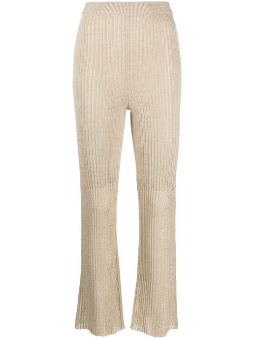 High-waisted ribbed-knit trousers - Neutrals