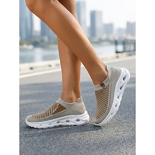 Lightinthebox Tênis feminino slip-on de malha respirável, leve e confortável, com sola vazada que absorve impactos, ideal para uso diário, caminhadas e deslocamentos. ativid