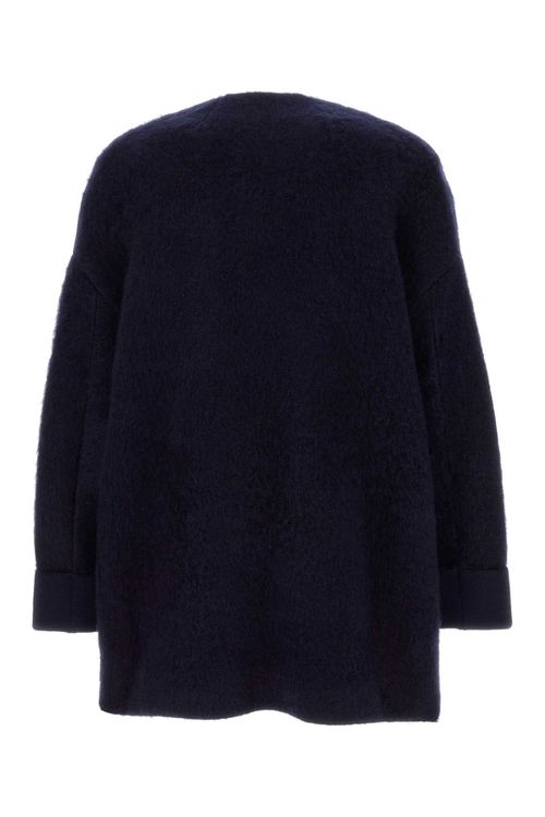 Navy Blue Stretch Wool Blend Cardigan