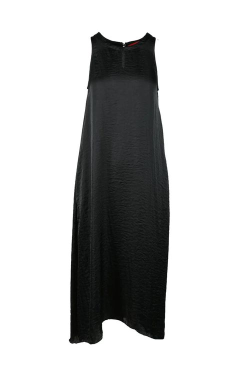 Long Black Dress with Textured Fabric