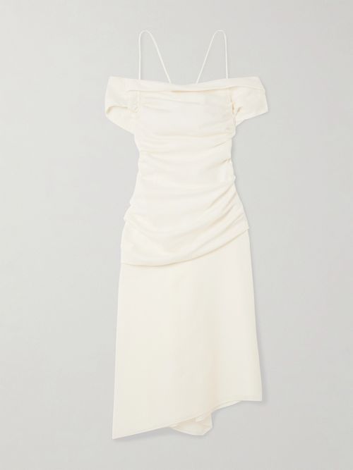 Accordion Cold-shoulder Ribbed Cotton And Silk-blend Midi Dress - White