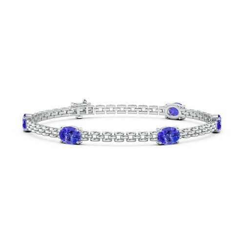 Angara 4.0 Carats Five Stone Oval Tanzanite Station Link Bracelet in 14K White Gold