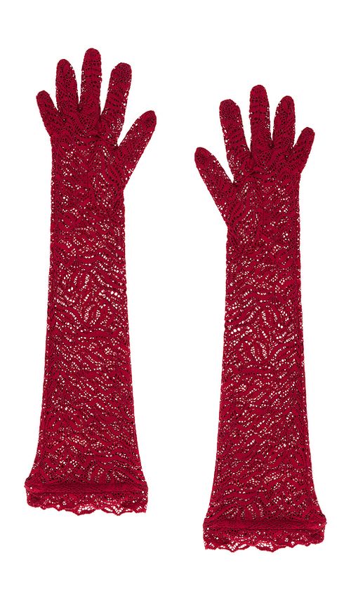 Beaufille Stretch Lace Elbow Gloves in Burgundy