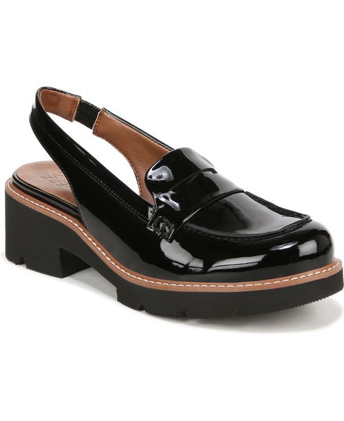 Darry-Slingback Lug Sole Loafers - Black Faux Patent
