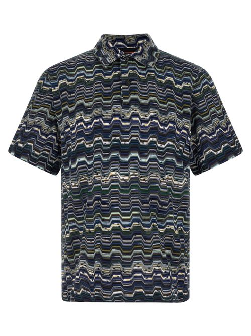 Zig-Zag Jacquard Cotton Polo Shirt — Navy