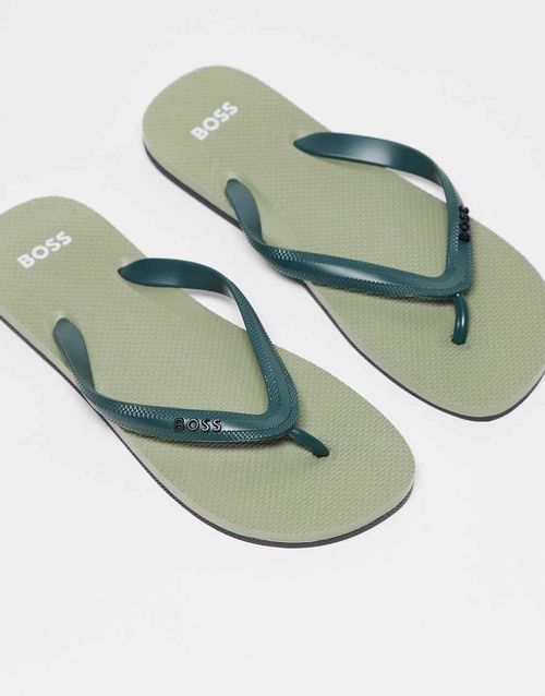 BOSS Tracy logo flip flops in light green