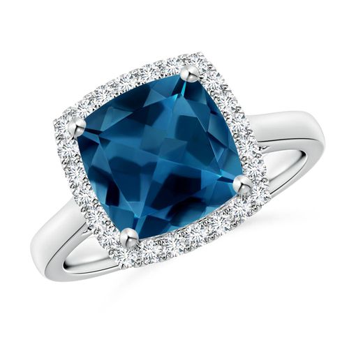 Angara 3.3 Carats Classic Cushion London Blue Topaz Halo Engagement Ring in Platinum