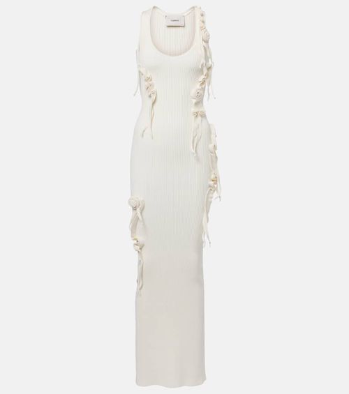 Floral-appliqué ribbed-knit maxi dress