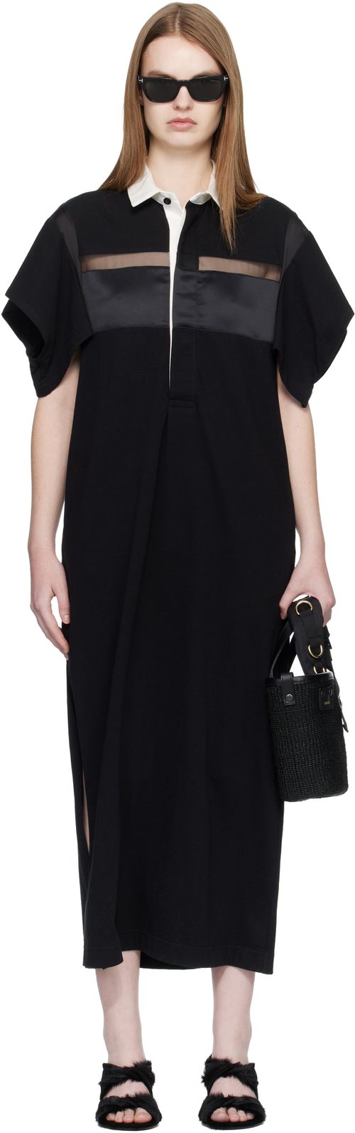 Black Cotton Jersey Midi Dress