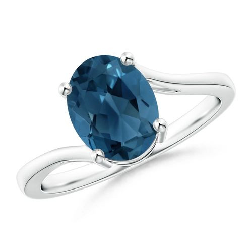 Angara 2.25 Carats Prong Set Oval London Blue Topaz Solitaire Bypass Ring in Platinum