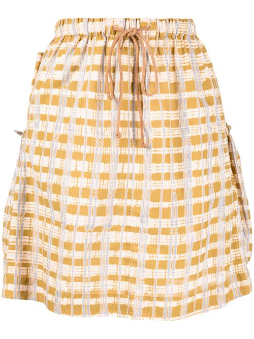 Check-print drawstring skirt - Brown