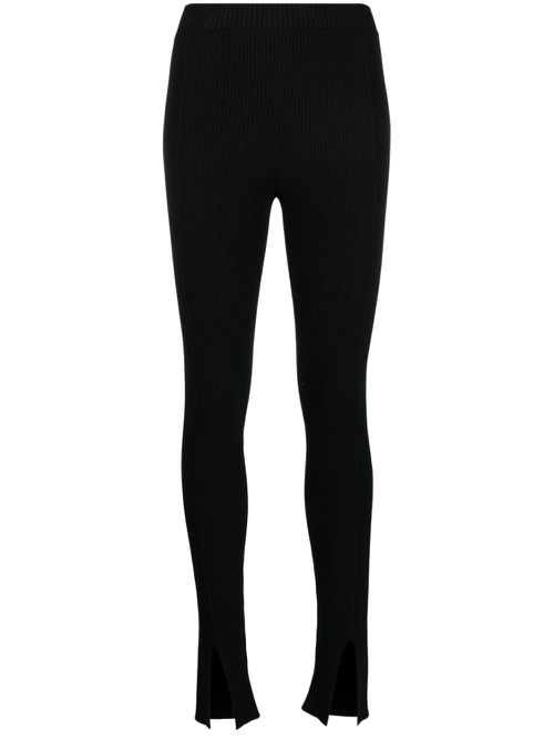 Front-slit ribbed leggings - Black