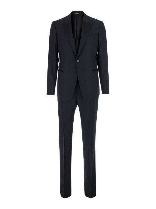 Stretch Wool Pant Suit — Black