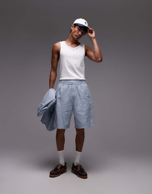 Toland seersucker regular fit short co-ord in blue