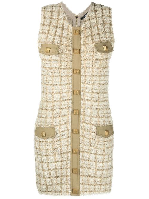 Sleeveless tweed dress - Neutrals