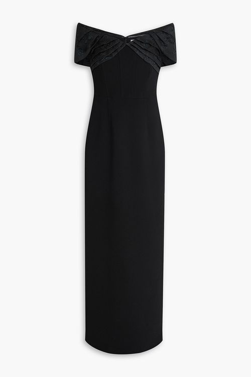 Athena off-the-shoulder cloqué-paneled crepe gown - Black - UK 8