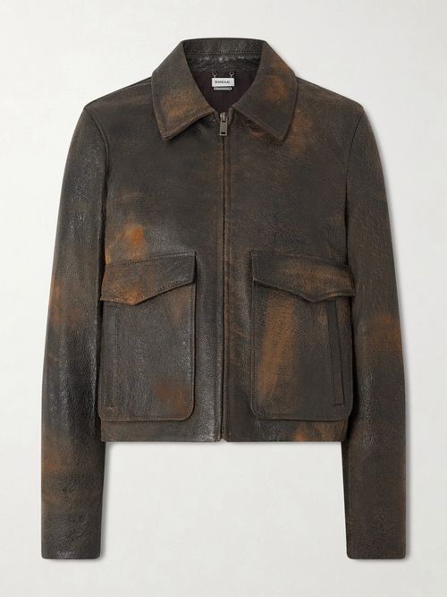 Sage Textured-leather Jacket - Brown