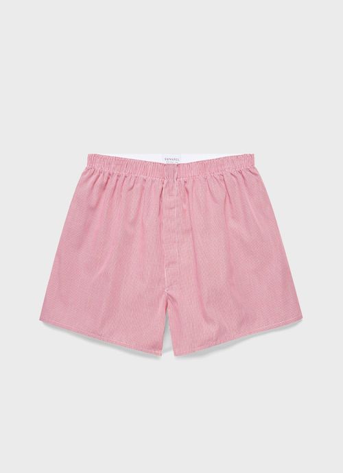 Men's Classic Boxer Shorts in Red Micro Gingham Made from 100% Long
