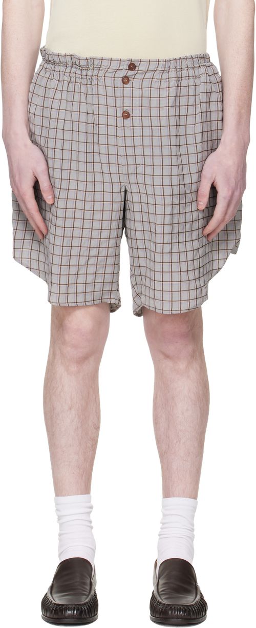Gray & Brown Checked Shorts