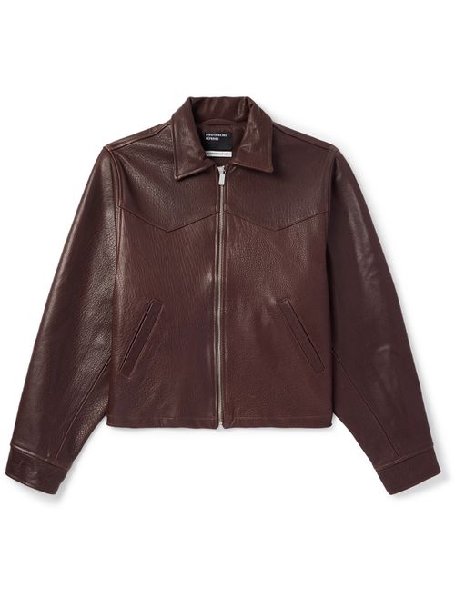 Distressed Textured and Pebble-Grain Leather Jacket