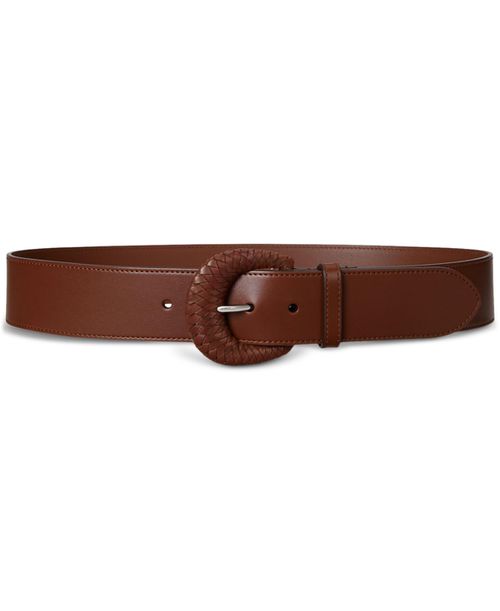 Woven-Buckle Vachetta Leather Wide Belt - Cuoio